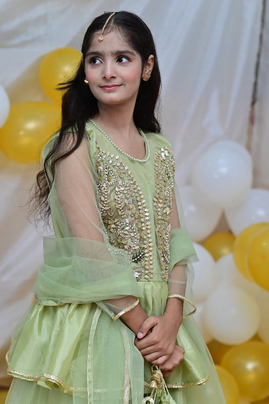 Gotta Kinari | Handwork Lehenga With Frock | Girls Party Wear Dress