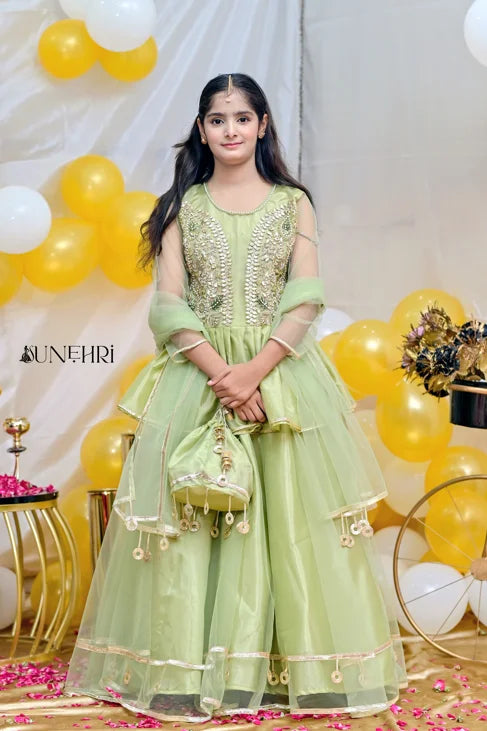 Gotta Kinari | Handwork Lehenga With Frock | Girls Party Wear Dress